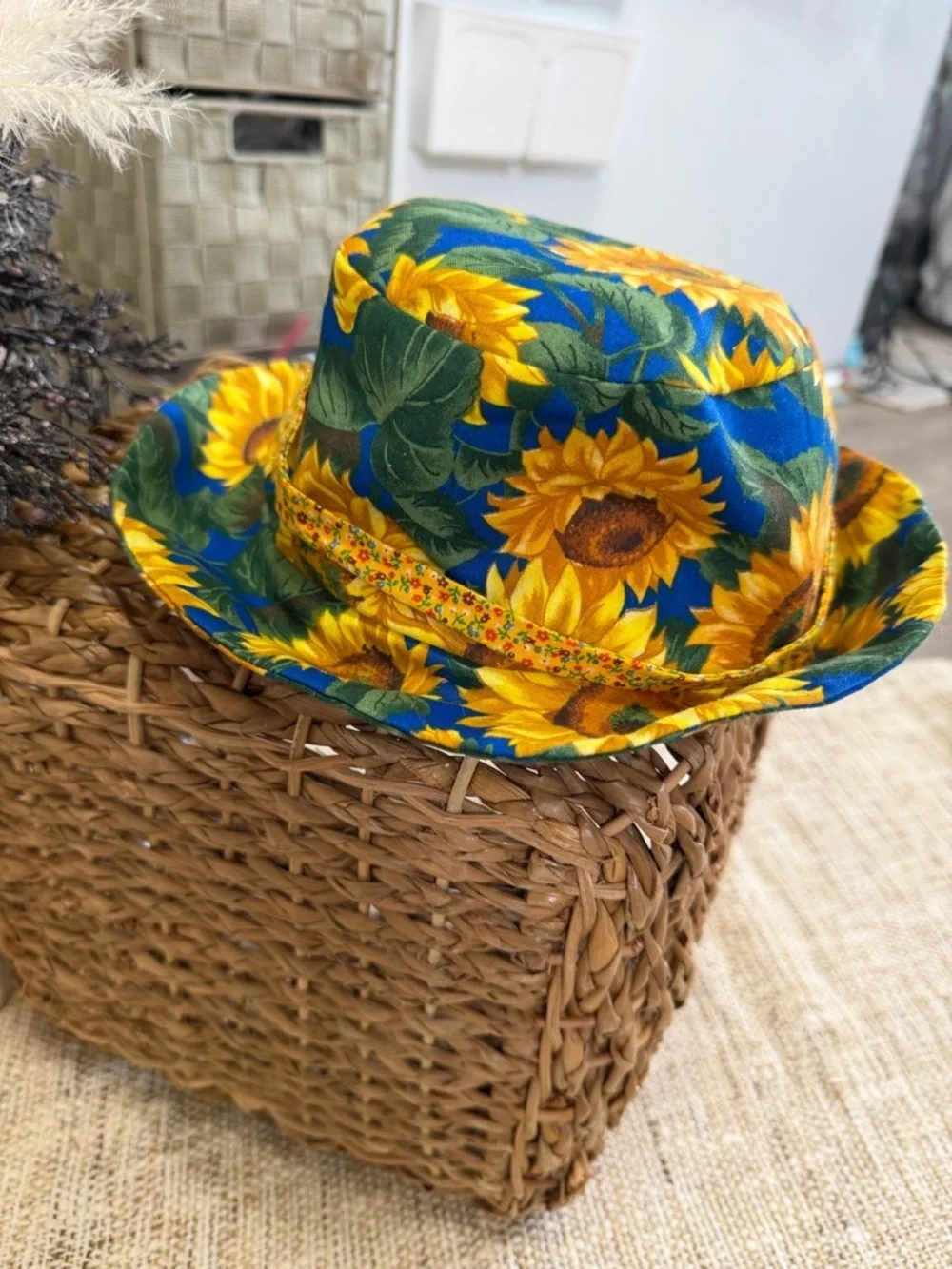 Vintage 90s Baby Toddler Girl Hat Sunflower Print Bucket Hat ADORABLE
